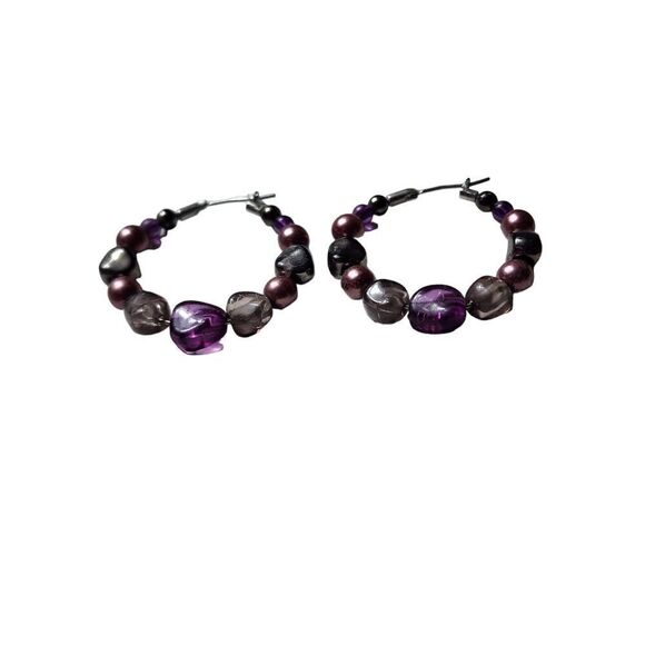 Amethyst Purple Handmade Hoop Earrings - Picture 3 of 5